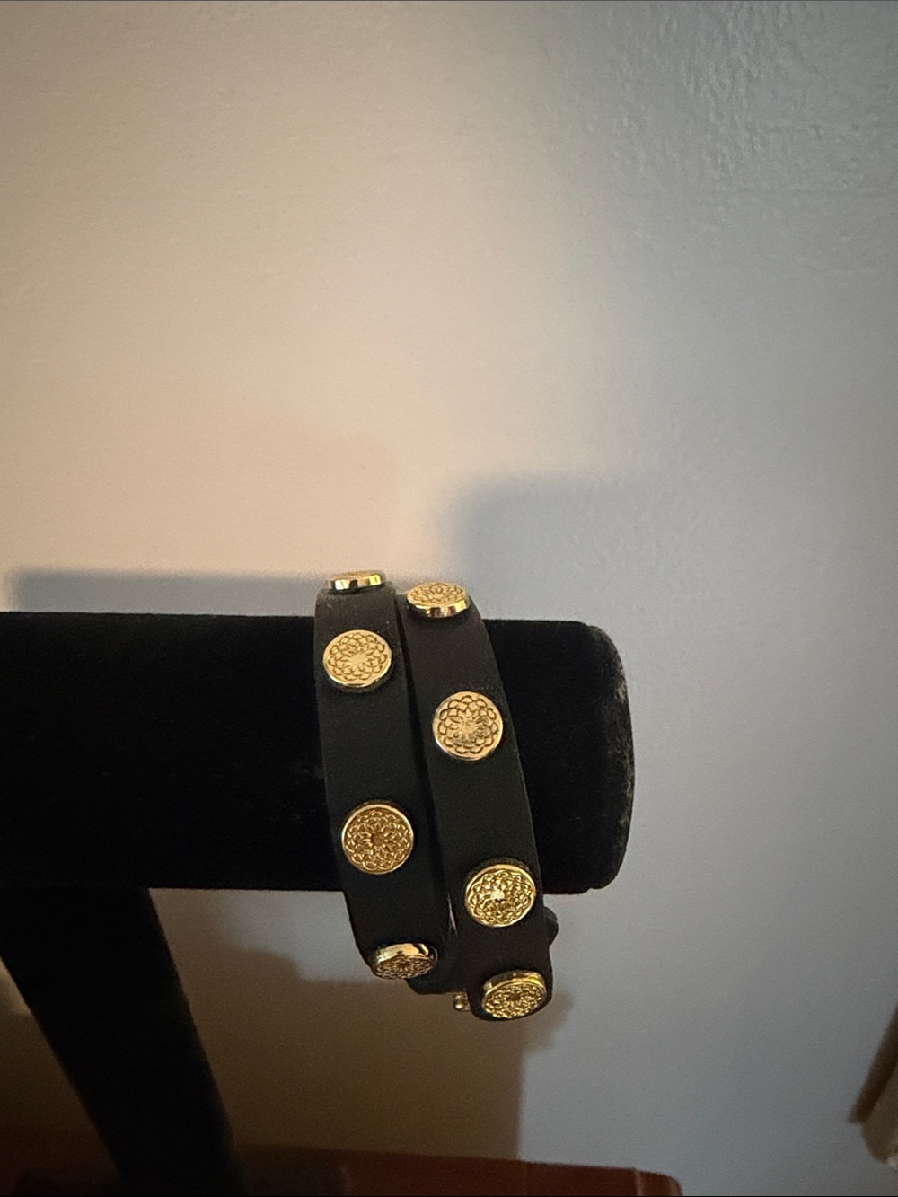Black Wrap Bracelet with Gold Medallions - Women Jewelry